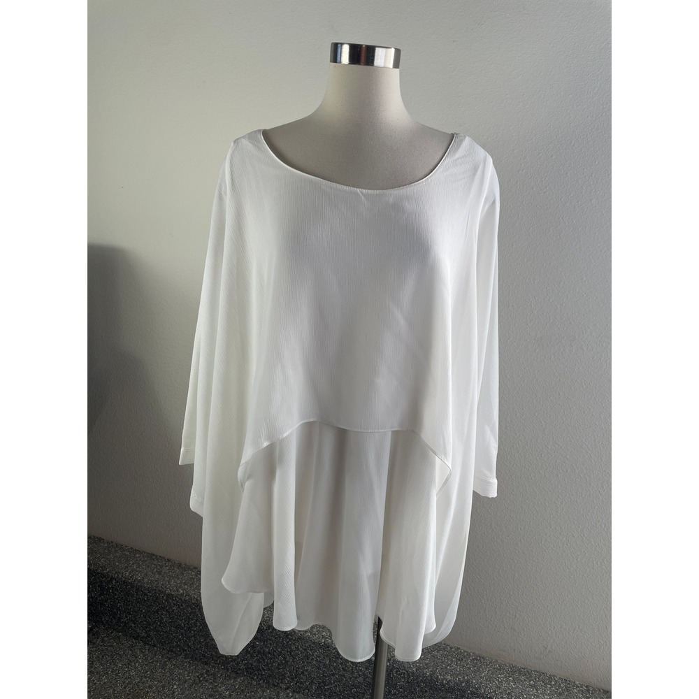 NEW DG2 Diane Gilman Plus 1X White Layered Textured Tunic Top Dolman Sleeve